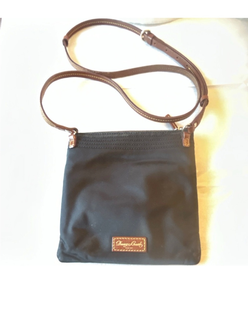Dooney & Bourke Black Crossbody Bag - Brown Strap Pink Lining Zip Closure